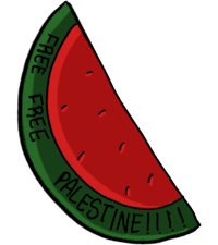 a slice of watermelon with the words free palestine